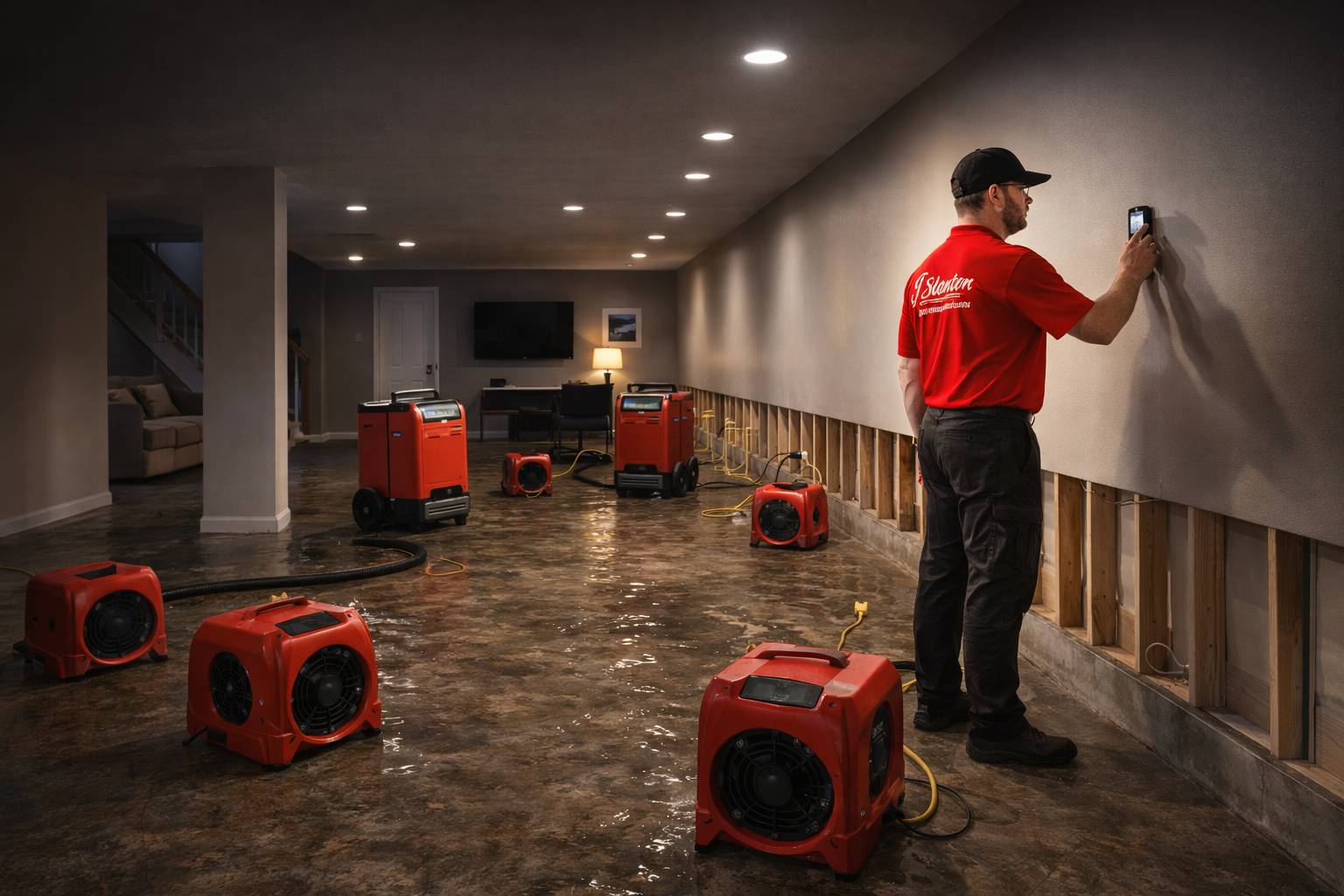 J. Blanton restoration team with drying equipment